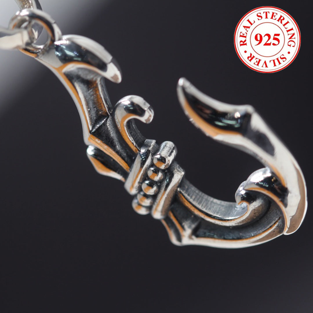 S925 Silver Men's Antique Fishhook Pendant (Chain Not Included), Vintage Casual Wear Pendant, 5.8g/0.2oz