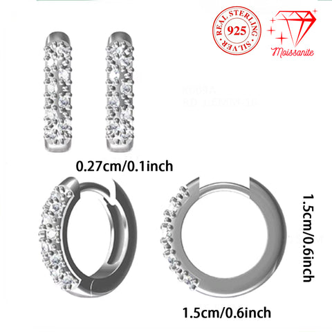 S925 sterling silver hoop earrings, 16 moissanite hand-inlay