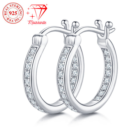 S925 sterling silver hoop earrings, 38 moissanite hand-set