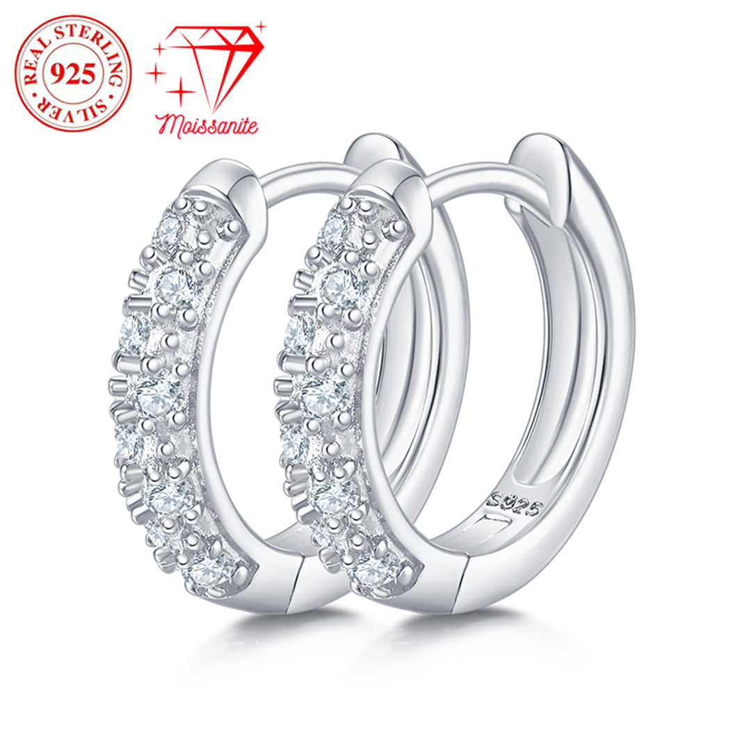 S925 sterling silver hoop earrings, 16 moissanite hand-inlay