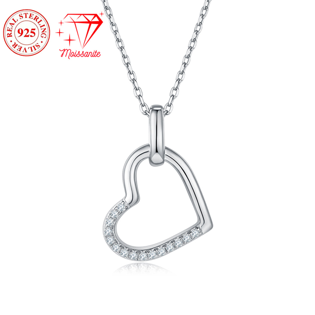 925 sterling silver heart-shaped pendant necklace, 15 moissanite hand-set, 0.1 carat