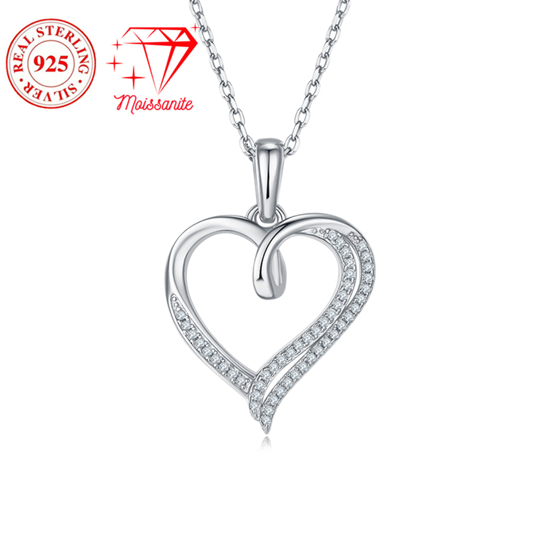 Moissanite 925 sterling silver heart-shaped pendant necklace, 49 moissanite hand-set, 0.15 carat