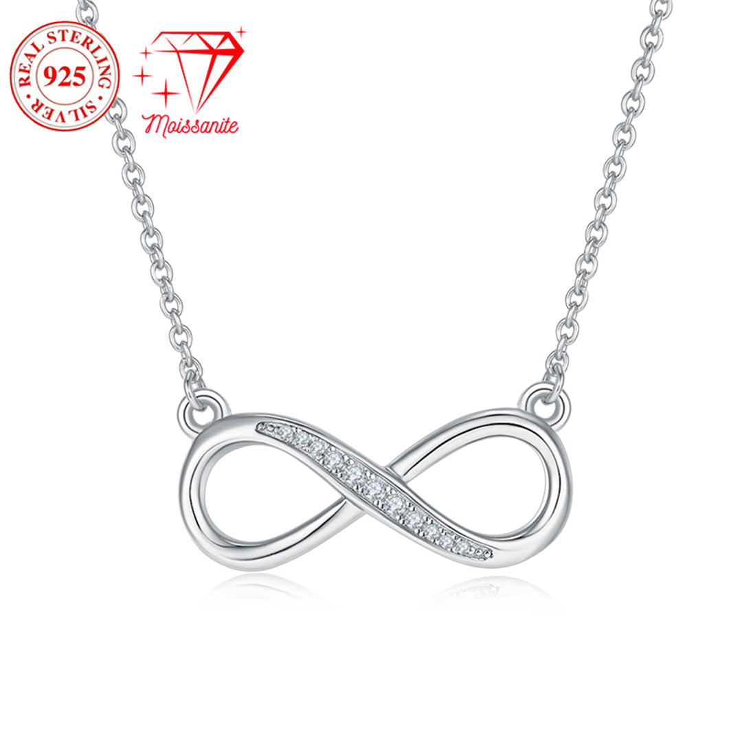 925 sterling silver infinity pendant necklace, 11 hand-set moissanite stones, 0.1 ct