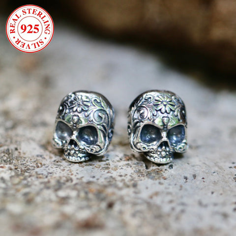 925 Silver Skull Design Earrings, Retro Punk Style Personalized Earrings, 5.5g / 0.19oz