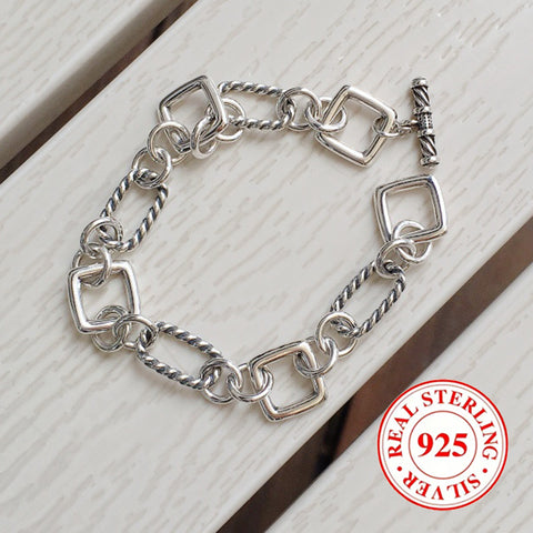 Square Link Unisex Bracelet in Sterling Silver, 14.3 g / 0.5 oz