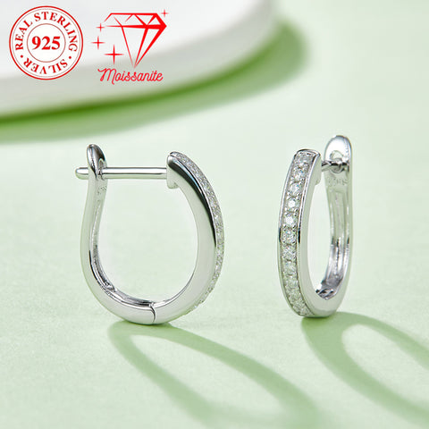 S925 sterling silver hoop earrings, 56 moissanite hand-inlay