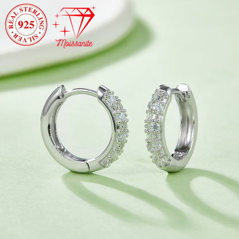 S925 sterling silver hoop earrings, 16 moissanite hand-inlay