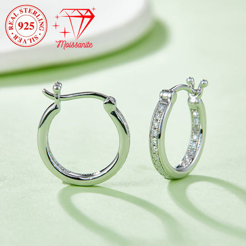 S925 sterling silver hoop earrings, 38 moissanite hand-set