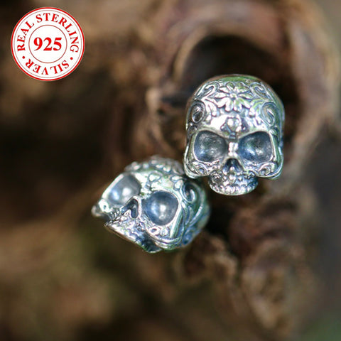 925 Silver Skull Design Earrings, Retro Punk Style Personalized Earrings, 5.5g / 0.19oz