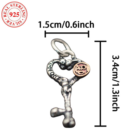 S925 Silver Vintage Key Pendant (Chain Not Included) - Antique Silver Plated, 4.5 g / 0.15 oz