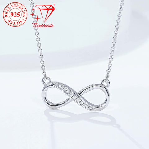 925 sterling silver infinity pendant necklace, 11 hand-set moissanite stones, 0.1 ct