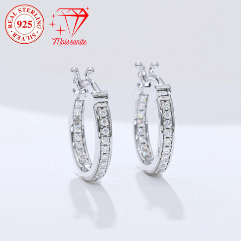 S925 sterling silver hoop earrings, 38 moissanite hand-set