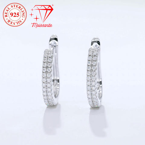 S925 sterling silver hoop earrings, 24 moissanite hand-set