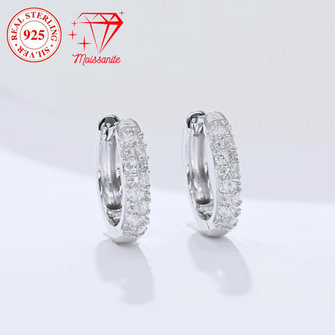 S925 sterling silver hoop earrings, 16 moissanite hand-inlay