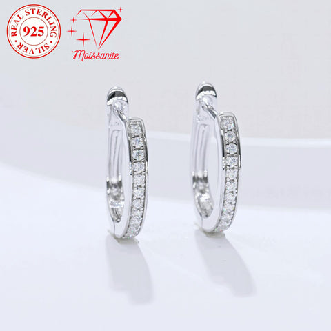 S925 sterling silver hoop earrings, 56 moissanite hand-inlay