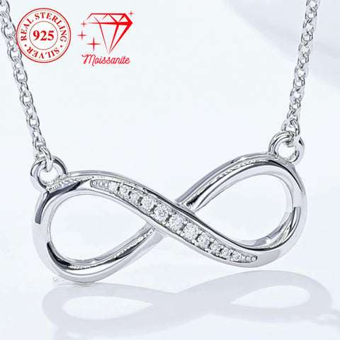 925 sterling silver infinity pendant necklace, 11 hand-set moissanite stones, 0.1 ct