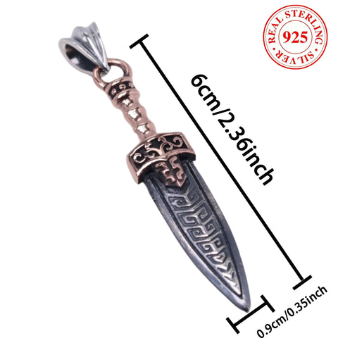 925 Vintage Silver Unisex Holy Sword Pendant (Chain Not Included), Two Tone 7.6 g / 0.26 oz