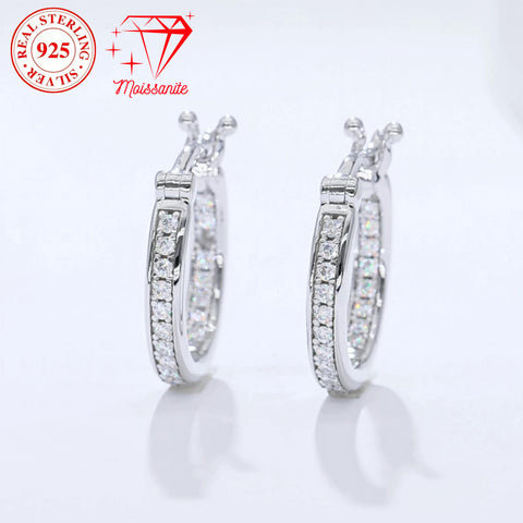 S925 sterling silver hoop earrings, 38 moissanite hand-set