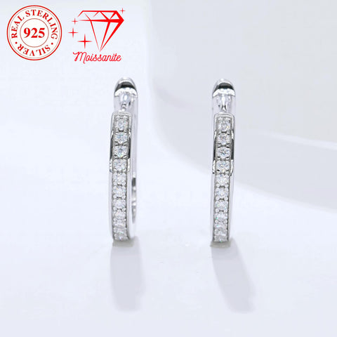 S925 sterling silver hoop earrings, 56 moissanite hand-inlay