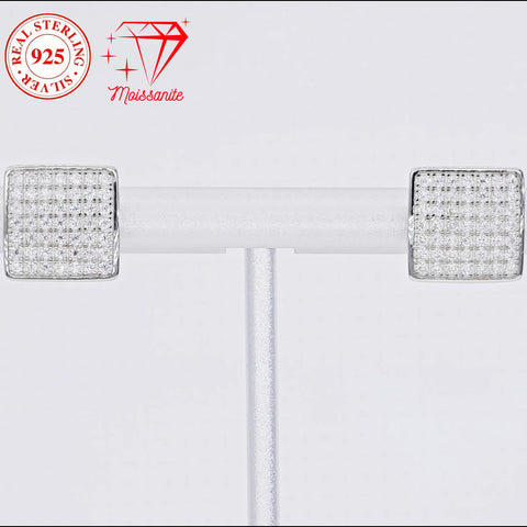 S925 sterling silver square earrings for men and women, stylish and elegant, 98 moissanite hand-inlaid