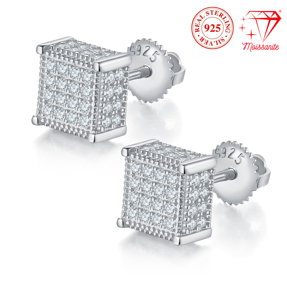 S925 sterling silver hoop earrings, 96 moissanite hand-set for men