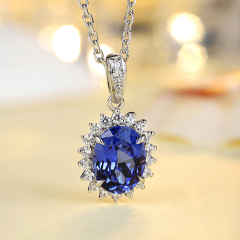 Etoilier Oval Cut Lab Created Sapphire S925 Silver Classic Pendant