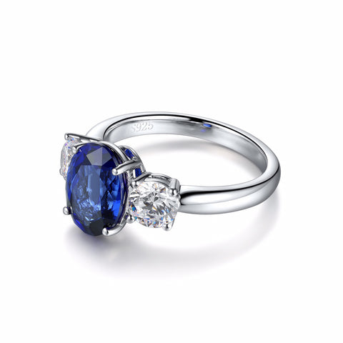 Etoilier Lab Created Sapphire 925 Sterling Silver Three Stone Ring