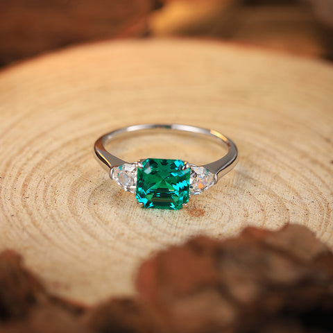 Etoilier Lab Created Emerald S925 Silver Three Stones Ring