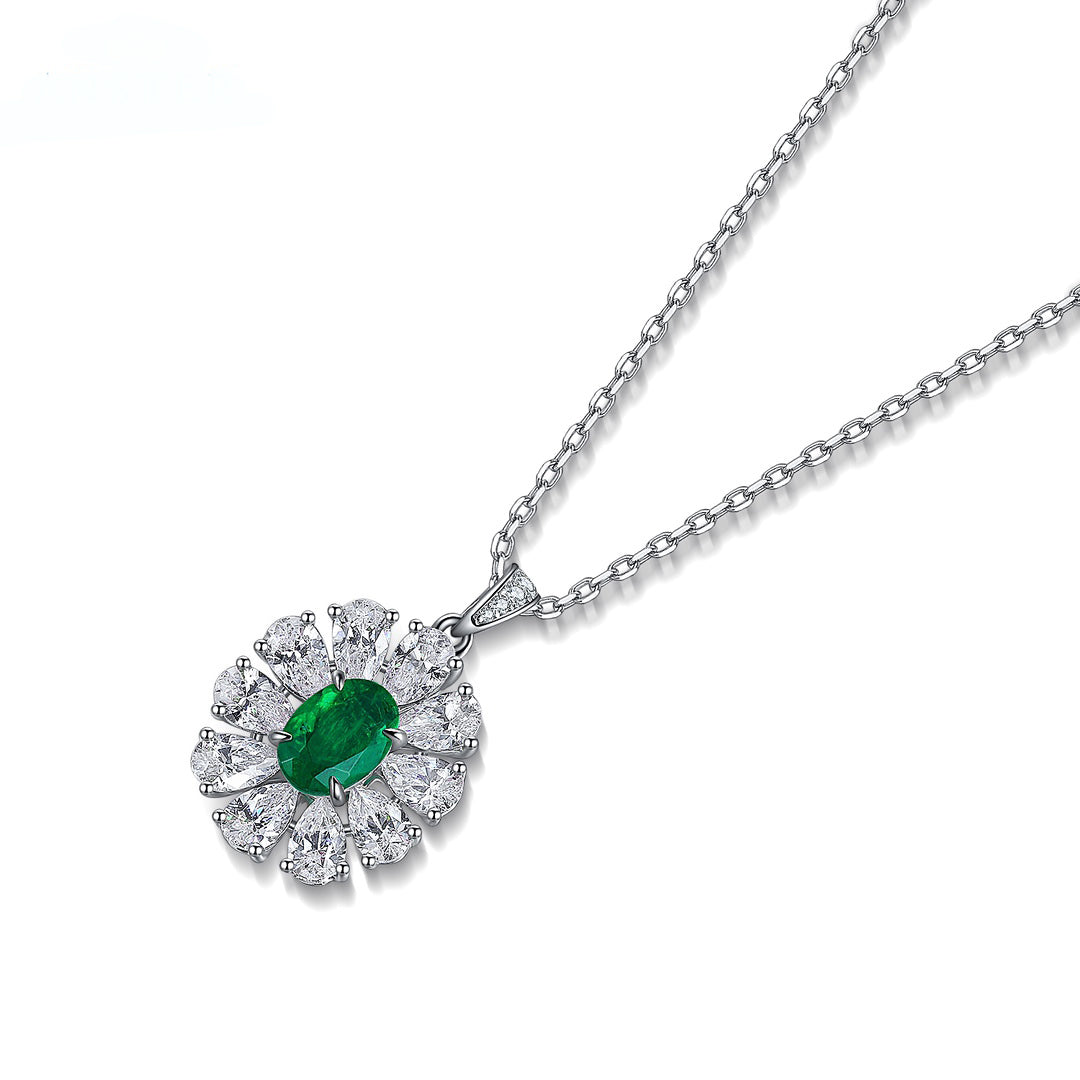 Etoilelier Zircon 925 argent sterling taille ovale rubis synthétique collier pendentif