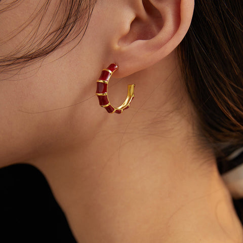 Etoilier 925 Sterling Silver Earring Hoop Earrings Dripping Glaze Stone Earring, Color Gold Plated