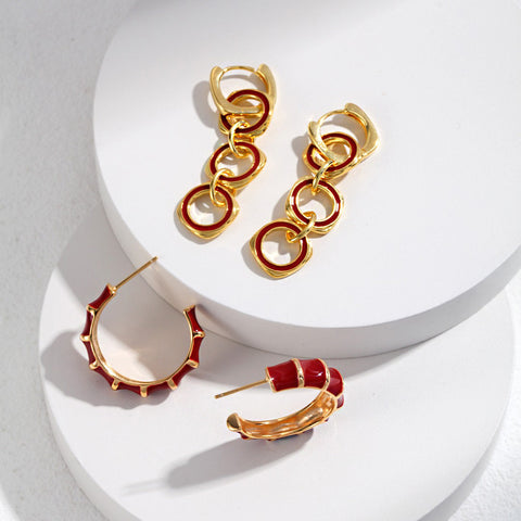 Etoilier 925 Sterling Silver Earring Hoop Earrings Dripping Glaze Stone Earring, Color Gold Plated