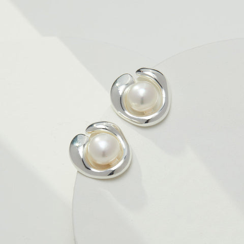 Etoilier 925 Sterling Silver Earring Stud Earrings Pearl Earring, Color Silver