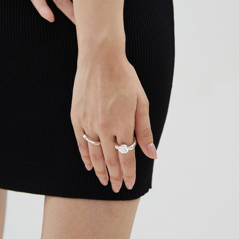 Etoilier Minimalist Pearl 925 Sterling Silver Adjustable Ring