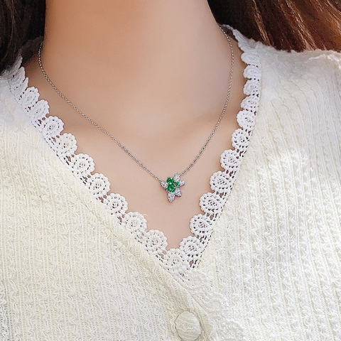 Etoilier Lab Created Emerald 925 Sterling Silver Necklace, Multiple Stones Pendant