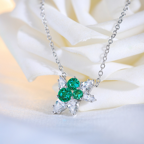 Etoilier Lab Created Emerald 925 Sterling Silver Necklace, Multiple Stones Pendant