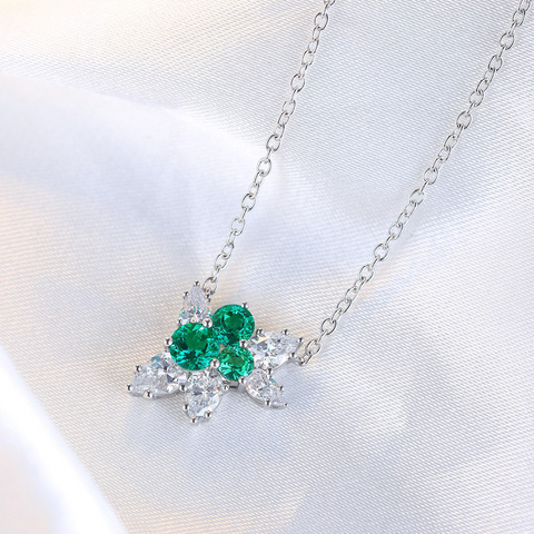 Etoilier Lab Created Emerald 925 Sterling Silver Necklace, Multiple Stones Pendant