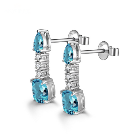 Etoilier Lab Created Aquamarine Oval Cut 18K Gold Earring