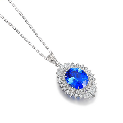 Etoilier Lab Created Cobalt Spinel Necklace, 925 Sterling Silver Pendant Oval Cut