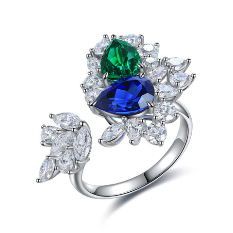 Etoilier Marquise Cut Lab Created Sapphire&Emeraude  S925 Silver Ring