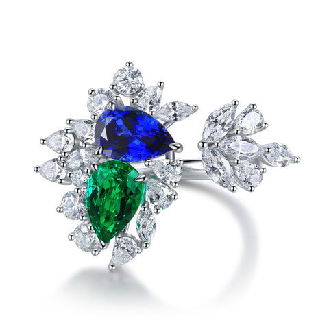 Etoilier Marquise Cut Lab Created Sapphire&Emeraude  S925 Silver Ring