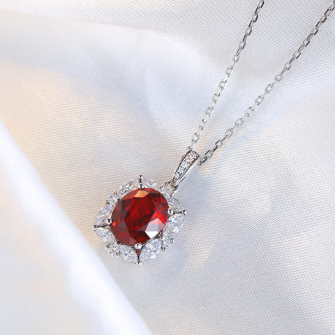 Etoilier Lab Created Ruby Necklace, 925 Sterling Silver Pendant Oval Cut