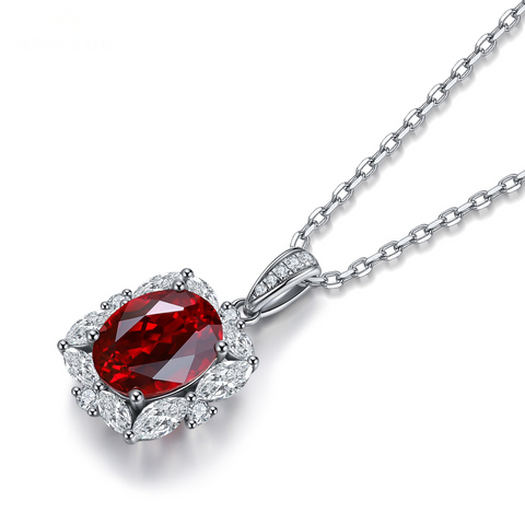 Etoilier Lab Created Ruby Necklace, 925 Sterling Silver Pendant Oval Cut