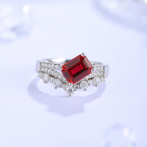 Etoilier Lab Created Ruby S925 Sterling Silver Ring, Asscher Cut 2.06ct