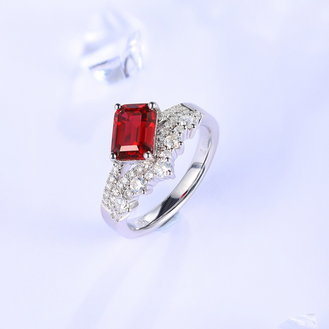 Etoilier Lab Created Ruby S925 Sterling Silver Ring, Asscher Cut 2.06ct