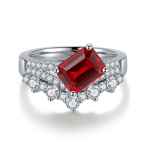 Etoilier Lab Created Ruby S925 Sterling Silver Ring, Asscher Cut 2.06ct