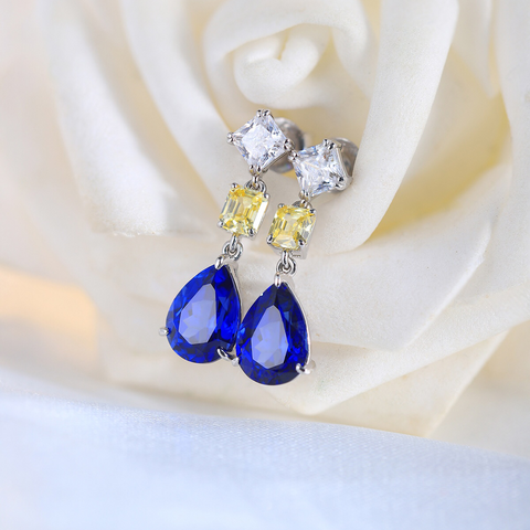 Etoilier Lab Created Sapphire Necklace, 925 Sterling Silver Pear Cut Earring