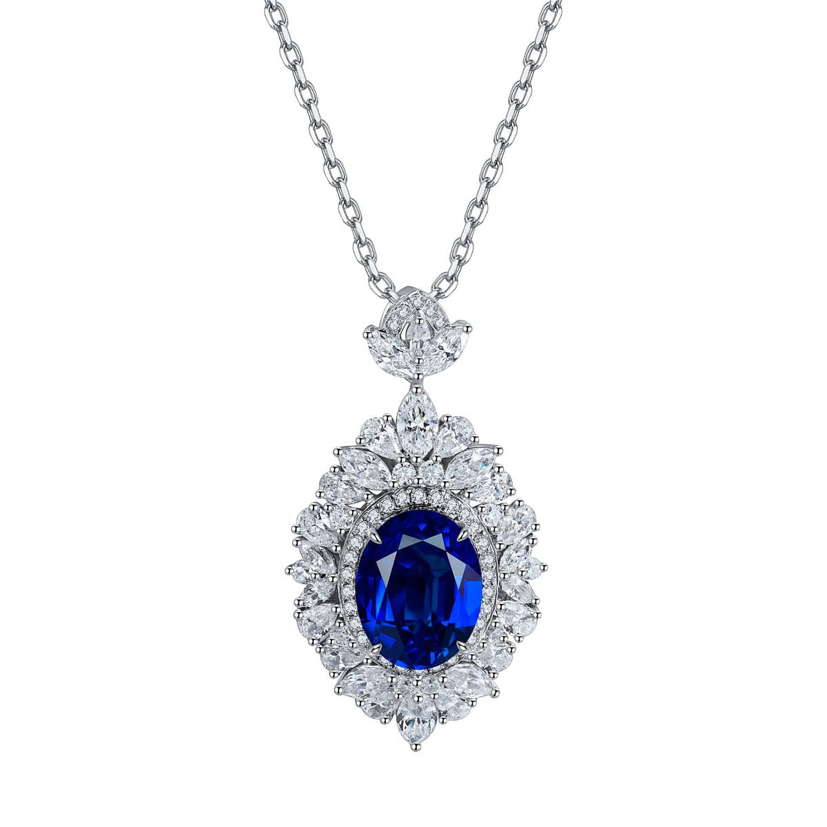 Etoilier Lab Created Sapphire Necklace, 925 Sterling Silver Pendant Oval Cut