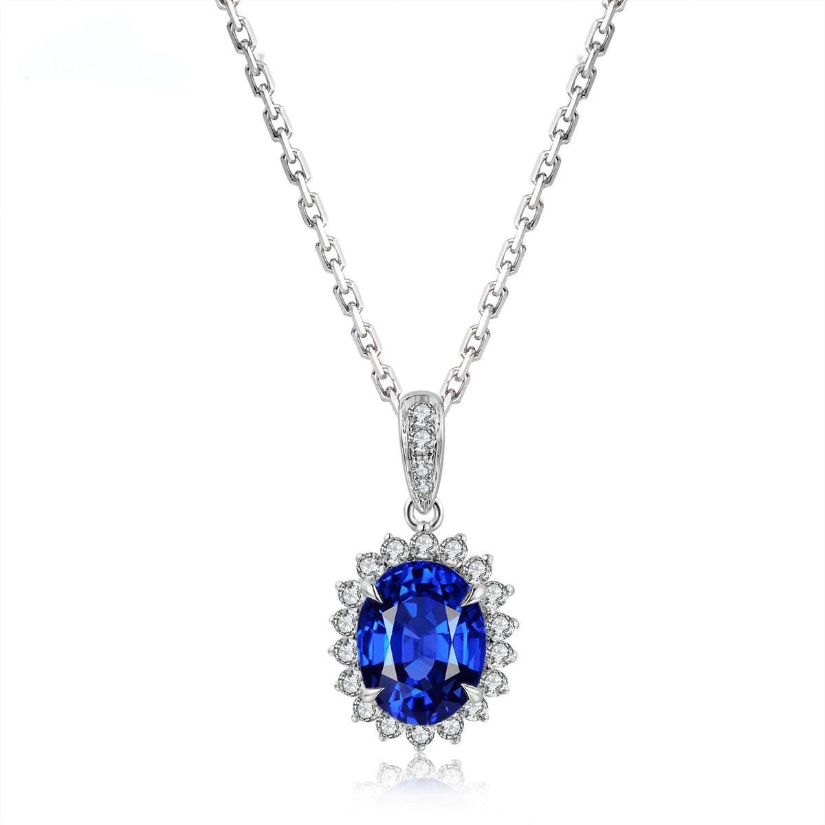 Etoilier Oval Cut Lab Created Sapphire S925 Silver Classic Pendant