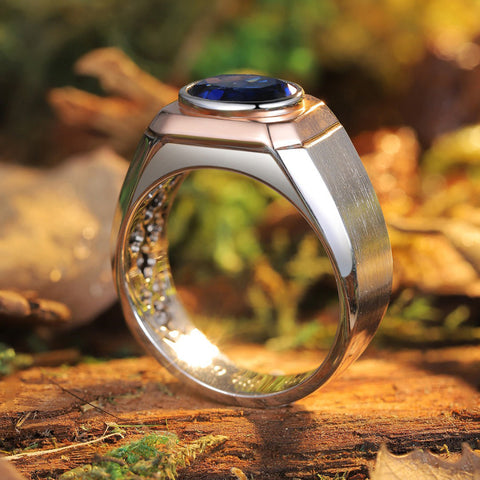 Etoilier Oval Cut Lab Created Sapphire S925 Silver Thick Ring