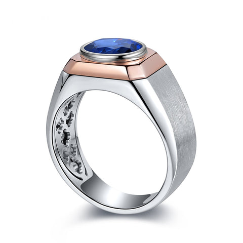 Etoilier Oval Cut Lab Created Sapphire S925 Silver Thick Ring